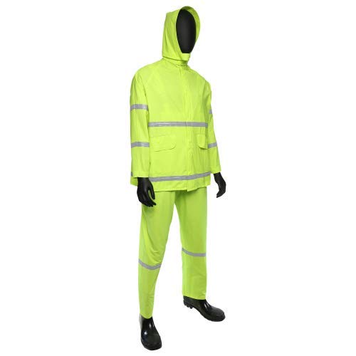 813-4031-M 0.35 mm PVC Polyester Class 1 Rainsuit Fluorescent Lime Green - Medium - 3 Piece