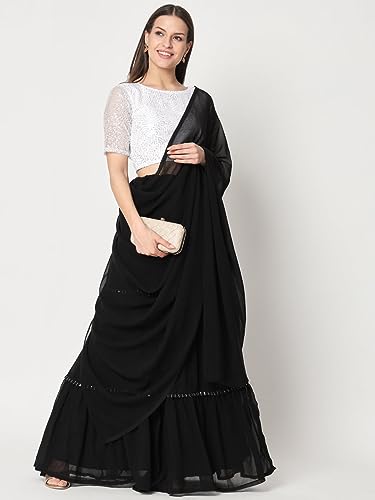 Image of studio rasa Women's Net Sequin Embroidered Sheer Sleeves Readymade Saree Blouse for Wedding Festive Party