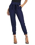 GRACE KARIN Women's Cropped Paper Bag Waist Pants with Pockets Navy Blue M