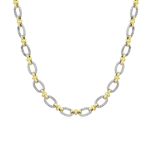 Two-Tone Cable Chain Necklace - Designer Inspired Twisted Rope Oval Link Statement Necklace, Gold Silver Plated Fashion Necklace for Women