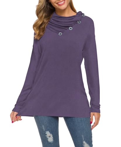Image of WEACZZY Women's Long Sleeve Shirts Button Cowl Neck Casual Loose Tunic Tops Blouse Dressy Fashion 2026