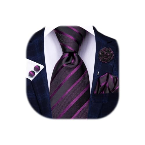 Image of Dubulle Mens Tie and Lapel Pin Paisley Striped Floral Necktie for Men Pocket Square Cufflinks 4PCS Set Wedding Party