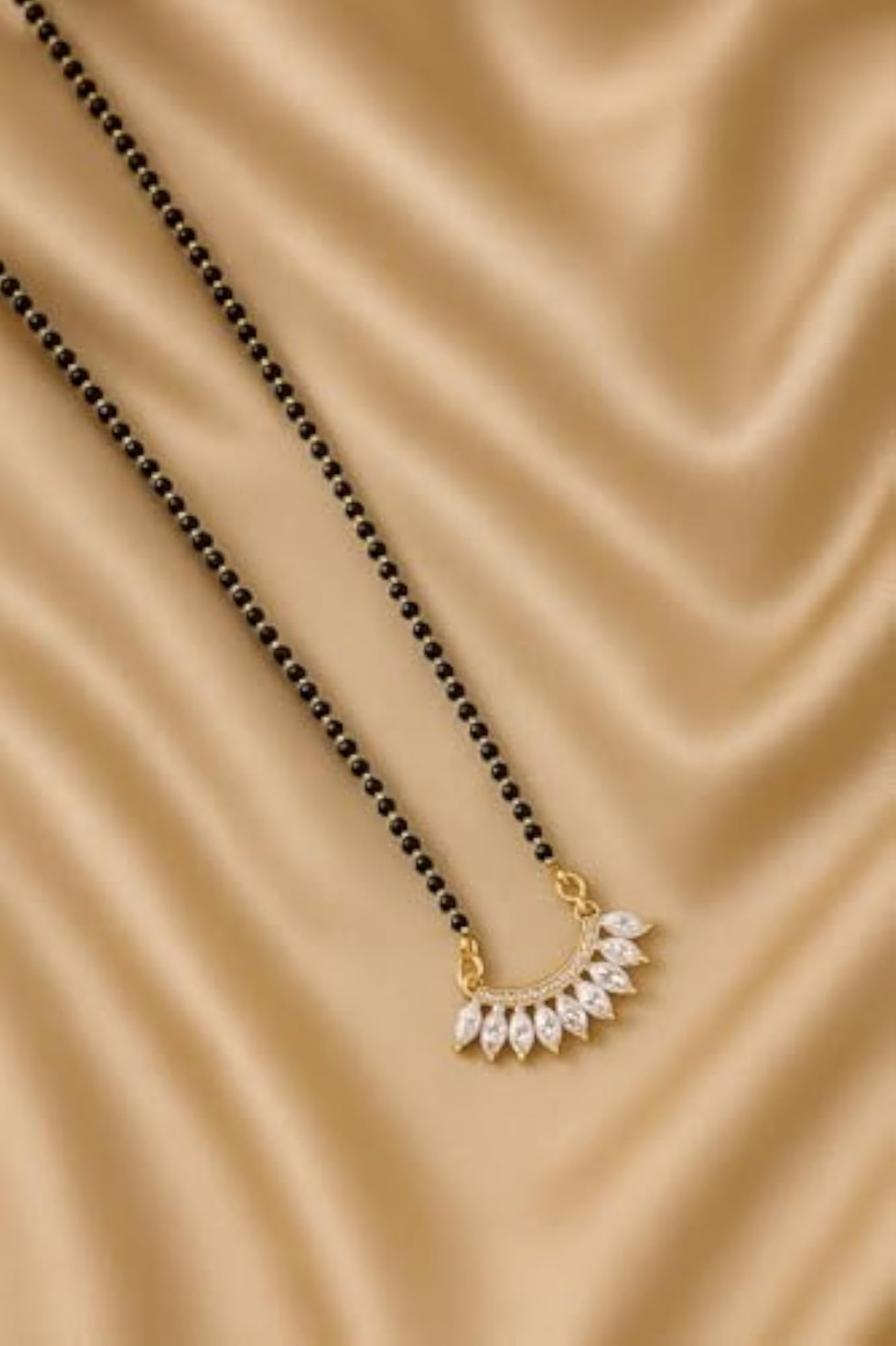 Gold Plated Mangalsutra with CZ Stone & Leaf Design Pendant