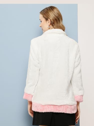 Image of Aarika Womens Winter Wear White-Pink Colour Solid Fur Sweat Shirt