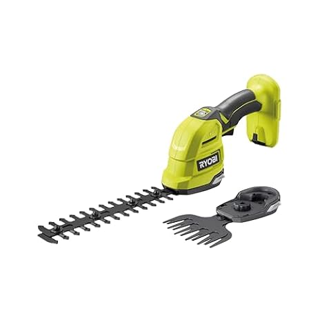 Ryobi Nożyce do Żywopłotu i Trawy 18V, RY18GSA-0, Kompaktowe Nożyce, 2w1, Ostrze do Krzewów 20 cm, Ostrze do Trawy 10 cm, Beznarzędziowa Wymiana Ostrzy, Wersja bez Akumulatora i Ładowarki