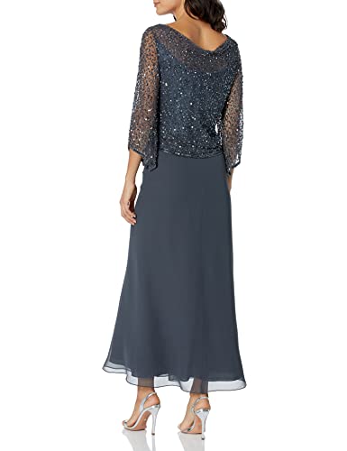 J Kara Women's Plus Size Long Beaded Dress With Cowl Neck, Grey/Gun, 16W #TOP4