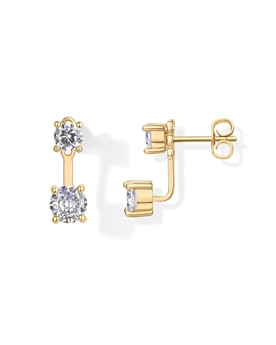 PAVOI 18K Yellow Gold Plated 925 Sterling Silver Posts Cubic Zirconia Ear Jacket Statement Earrings for Women | Solitaire CZ Front & Back Stud Earring Jackets