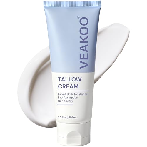 Veakoo Beef Tallow for Skin, Organic Whipped Tallow and Honey Balm, Grass Fed Beef Tallow Face Moisturizer, Natural Tallow Skin Care Cream Body Butter, Nourish and Soothe Dry Skin 2 Pack