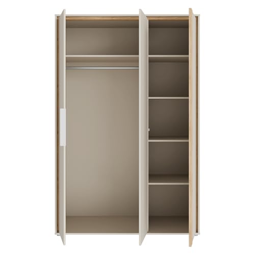 Forte WEXLIN Kleiderschrank 120 130, moderner Kleiderschrank, 2 Drehtüren, Kinder- und Jugendzimmer, Holzwerkstoff, Kaschmir|Beige|Mauvella Eiche Holzdekor, 126,3 cm breit x 193,7 cm hoch x 60 cm tief