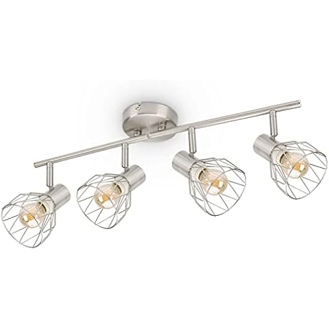 Kimjo 4 Spotlight Ceiling Light Rotatable, Led Spot Lights for Ceiling E14 Wire Cage Matte Nickel in Metal, Kitchen Ceiling Lights for Bedroom Lounge Hallway Lights Ceiling, Max.40W No Bulb Cover
