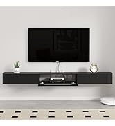 Pmnianhua drijvende tv-standaard, massief houten wandmontage tv-kast, zwevende planken met glazen deur...