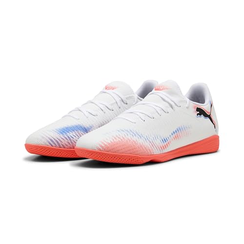 Puma Future 8 Play It Fußballschuh für Damen und Herren, Puma Weiß, Puma Schwarz, leuchtendes Rot, 46 EU