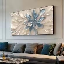 ZHUOYA Large Canvas Painting Blue White Blooming Flowers Nordic Minimalism Canvas Poster Living Room Modern Art Home Decor(60x80cm/Frameless)