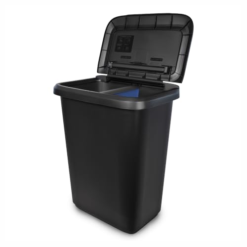 Hefty 20.4 Gallon Trash Can with Divider, Plastic Garbage Can Extra Large Capacity for Kitchen Garage Recycling, Dual Waste Basket, Heavy Duty Trash Bin, 1 Pack, Black