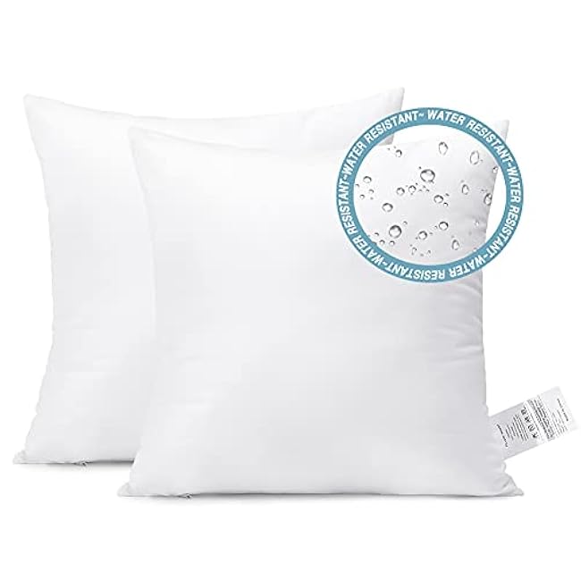 Artscope Outdoor Waterproof Throw Pillows Inserts Set of 2, Premium Fluffy Decorative Square Form Cushion Stuffer Inner Soft for Patio Furniture Garden Bench Tent Couch Balcony, 16x16 Inch