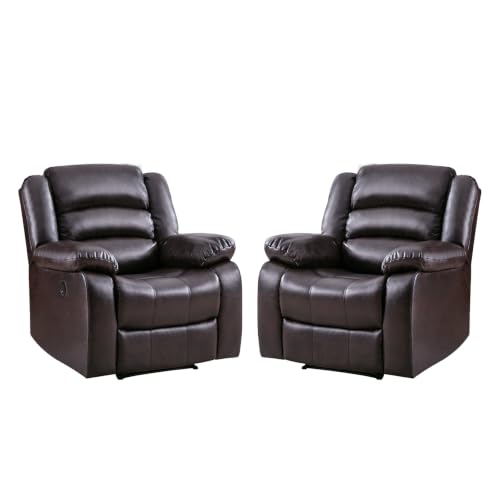 Image of EBELLO Faux Leather Classic Power Recliner Chair, Oversized Electric Overstuffed Reclining Chair with Soft Cushion and Back, Sofa with Comfortable Armchair, Classic Brown, 2Pcs