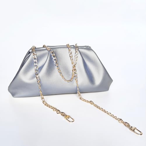 Image of BRYCTSISEN Pleated Evening Vegan Leather Clutch Handbag Purse Metallic PU Cloud Shoulder Bag for Women Evening Purse Handbag