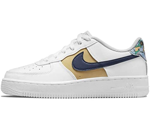 Nike Big Kid's Air Force 1 Low LV8 Wht/Blue Void-Metlic Gold (DM3089 100) - 6.5
