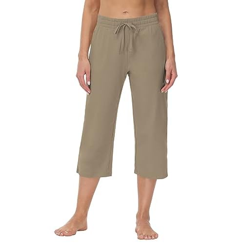 Cakulo Womens Capri Pants Wide Leg Yoga Capris Summer High Waisted Casual Lounge Cropped Pants with Pockets