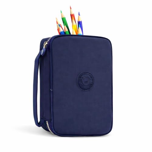 Estojo Box Organizador Escolar Com Divisórias Multifuncional 24 Elásticos Lápis Caneta 100 Pens Masculino Feminino Premium Azul