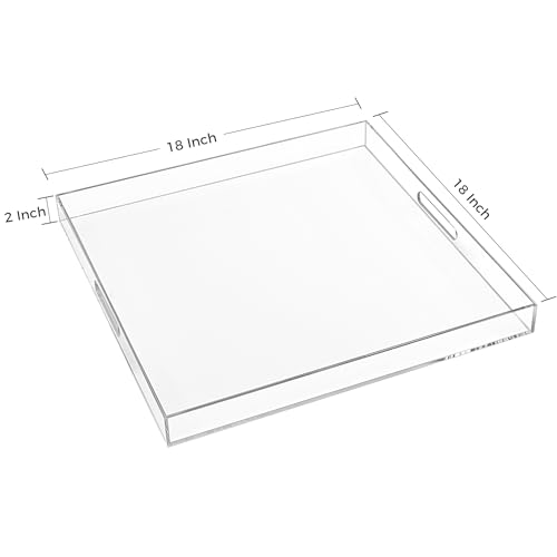18×18 Inch Clear Acrylic Serving Tray with Handles Extra Large Ottoman Tray Decorative Tray Spill-Proof Coffee Table Space Saver Oversize Counter top Organizer Platter with Safe Edge by MIKINEE - Used condition - US$39.20