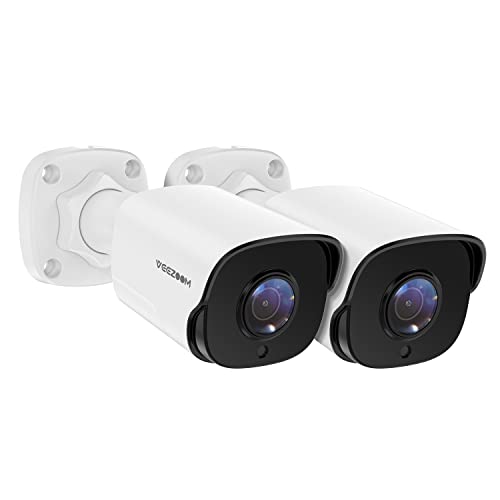 VEEZOOM PoE Camera (Pack of 2), 5MP IP Camera Outdoor, Supports up to 256GB SD Card, AI Human Detection PoE Security Cameras, with 59ft Ethernet Cables, White