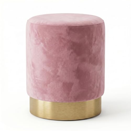 INTRECCI Pouf Cilindro in Velluto con Base Oro Elegante | Sgabello Poggiapiedi Imbottito per Salotto e Camera da Letto | Poltroncina Rotonda, Design Moderno | Ø 32 x H 40 cm – Colore: Rosa