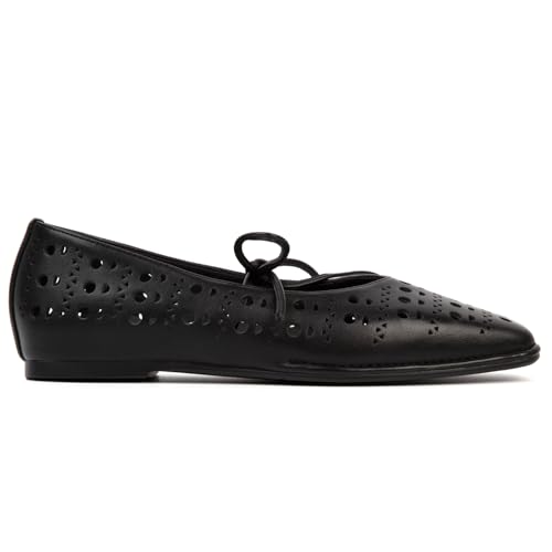 Image of Lace up Ballet Flats Women Square Toe Mary Jane Flats Bow Slip On Comfortable Ballerina Shoes