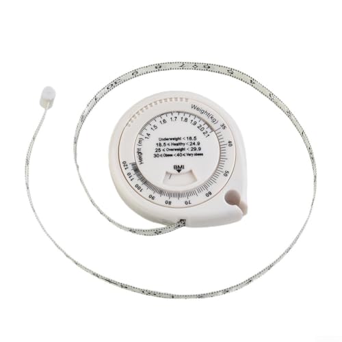 BMI - Cinta métrica retráctil de 150 cm con calculadora para medición corporal y herramienta de seguimiento del progreso de la salud (blanco)