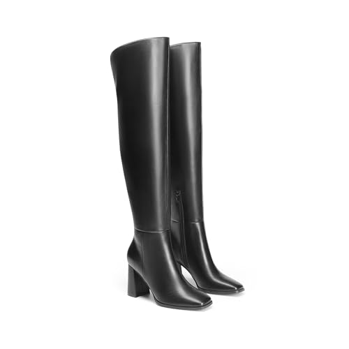 Image of DREAM PAIRS Women's Tall Over the Knee Boots Thigh High Fall Block Chunky Heeled Knee High Long Boots with Fashion Square Toe and Side Zipper