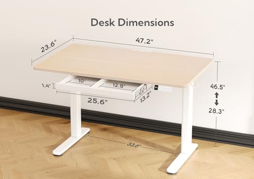 Image of Claiks Electric Standing Desk with Drawers 48 x 24 Inch Natural