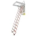 Heavy-Duty Folding Attic Ladder, 661 LBS Load Capacity, 11 Anti-Slip Steps, Retractable Loft Ladder,for Attic/Garage,Stairs Pull Down System,for 9.18FT Height (Orange)