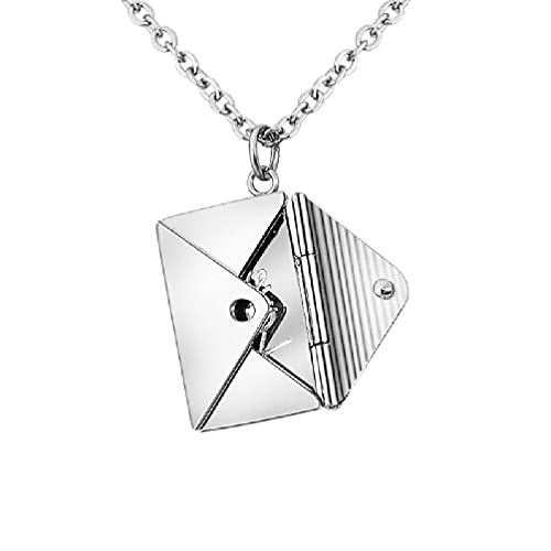 YU-HELLO Colgante de amor sobre collar con colgante de corazón con mensaje de amor y mensaje puede abrir sobre amantes de la moda collar de joyería de boda, as shown, Acero inoxidable, Geoda Cover