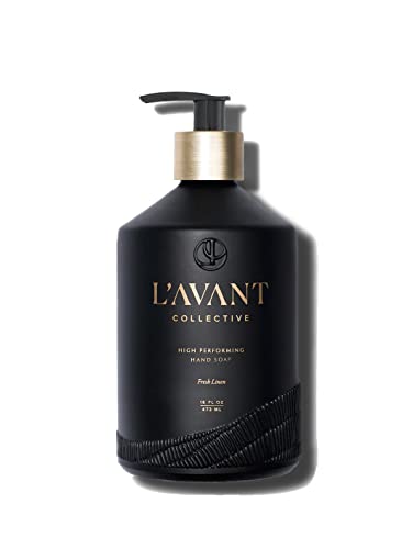 L'avant Collective Jabón natural de alto rendimiento para manos | Ingredientes de lujo para manos suaves y lisas | Perfume de lino fresco | Botella de vidrio reutilizable (40 ml)