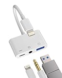 L'adaptateur Lightning multifonction 3 en 1 USB OTG est équipé d'une prise casque 3,5 mm et d'un câble de chargeur répartiteur, qui prend en charge le lecteur de carte de caméra USB, le casque audio auxiliaire 3,5 mm et les fonctions de charge rapide. C'est un adaptateur multifonctionnel et pratique. (Remarque : la prise casque 3,5 mm ne prend pas en charge la fonction d'appel)