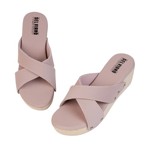 Image of Women Slip-On Open Toe Sandals with Criss Cross Broad Straps, Casual Daily Wear Footwear