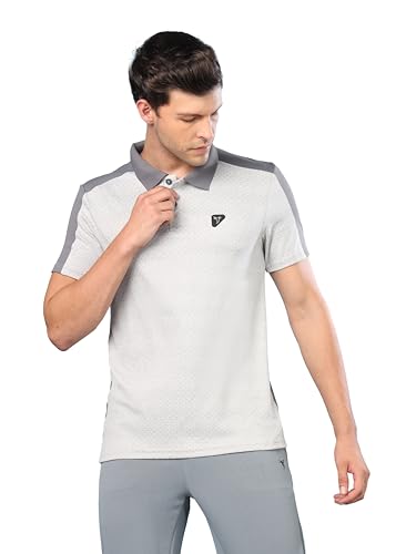 Image of TECHNOSPORT Men's Slim Fit Polyester Sporty Print Athleisure Polo T-Shirt with Half Sleeve, Moisture Wicking and Quick Dry