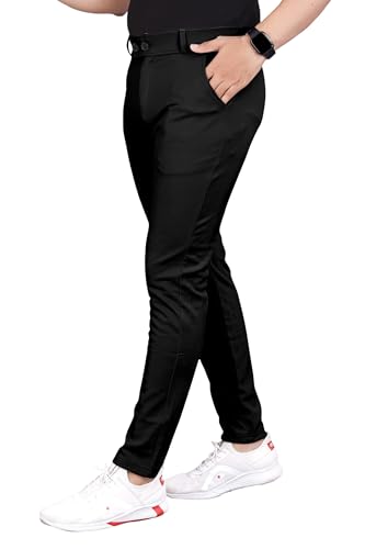 Image of Men's Formal Slim Fit Trousers | Mid-Rise Solid Pants with Button Closure | Perfect for Office Pack of 1)