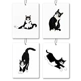 Exqcom Funny Tuxedo Cat Car Air Freshener 4 Pcs, Black and White Cat Hanging Scents Air Freshener for Women Girls Gifts, Cute Kitty Kitten Scented Car Accessories Decor for Room Closet Drawer