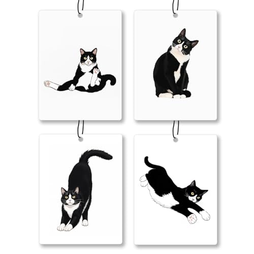 Exqcom Funny Tuxedo Cat Car Air Freshener 4 Pcs, Black and White Cat Hanging Scents Air Freshener for Women Girls Gifts, Cute Kitty Kitten Scented Car Accessories Decor for Room Closet Drawer