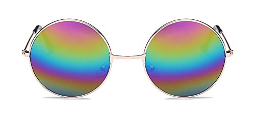NEON NATION Rainbow Mirrored Round Circular Lens with Gold or Silver Frame3