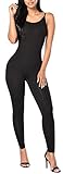 Amilia Womens Spaghetti Strap Bodycon Tank One Piece Jumpsuits Rompers Playsuit Black