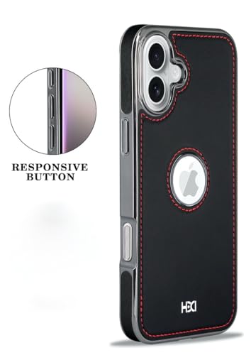 Image of BOUNCEBACK Vegan Leather Logo Cut Electroplated Back Case /Cover for iPhone 16 Plus - Sporty Black