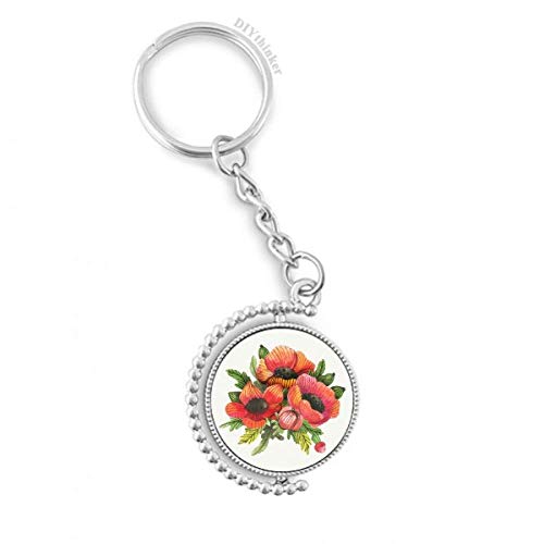 Porte-clé fleurs pavot rotatif idée cadeau peinture végétale originale