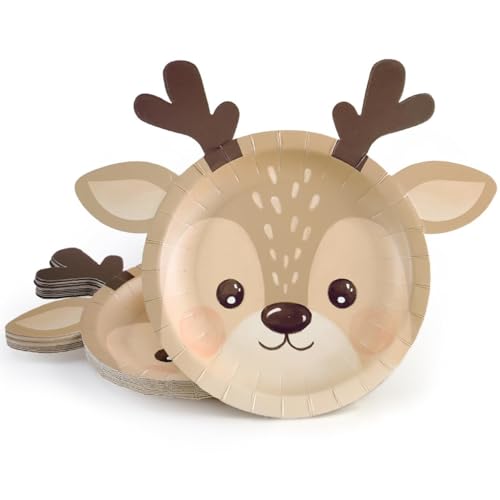 Cheerland Christmas Deer Paper Plates Elk Winter Wonderland Onederland Holiday Birthday Party Supplies Cookie Swap Decor Disposable Xmas Kids Paper Plate Winter Decorations Holiday 7 Inch 24 Pcs