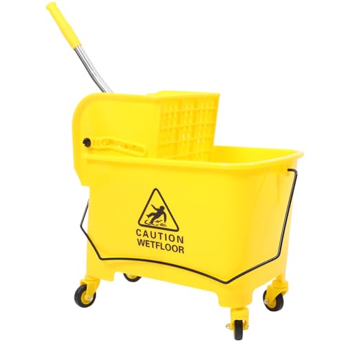 SHERCHPRY Cubo Fregona Comercial con Prensa Lateral y Ruedas Silenciosas Plástico Resistente Amarillo Accesorio Limpieza Profesional para Hogar y Negocios Color Aleatorio Color Aleatorio