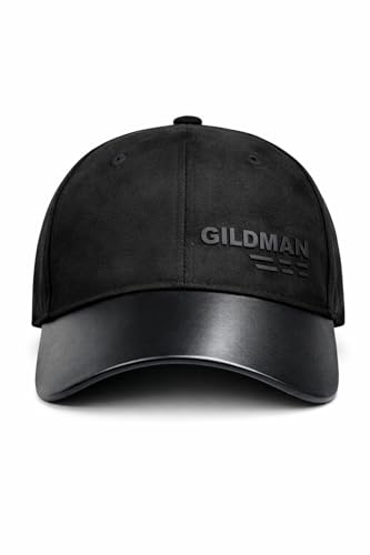 Image of Gildman Luxury Suede Baseball Cap for Men - Black Leather Visor, Adjustable Fit, Premium Street Style Cap