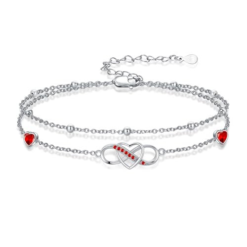 Image of Anklet for Women 925 Sterling Silver Double Infinity Ankle Bracelet Waterproof Summer Jewelry Anniversary Birthday Gifts for Her