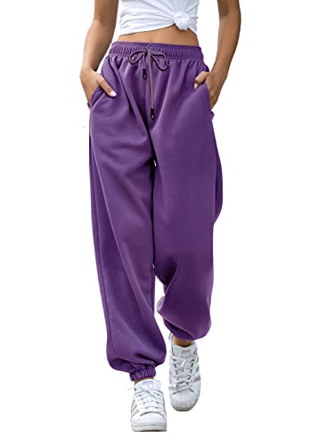 Gvraslvet Cinch Bottom Sweatpants for Women with Pockets, Purple, Medium