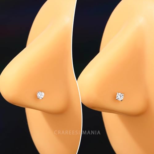 CM Crareesi Mania 14K White Gold Nose Stud 20G Nose Rings for Women L-Shaped Nose Piercing Jewelry Round Clear CZ Nose Piercings by CM Crareesi Mania - Image 3